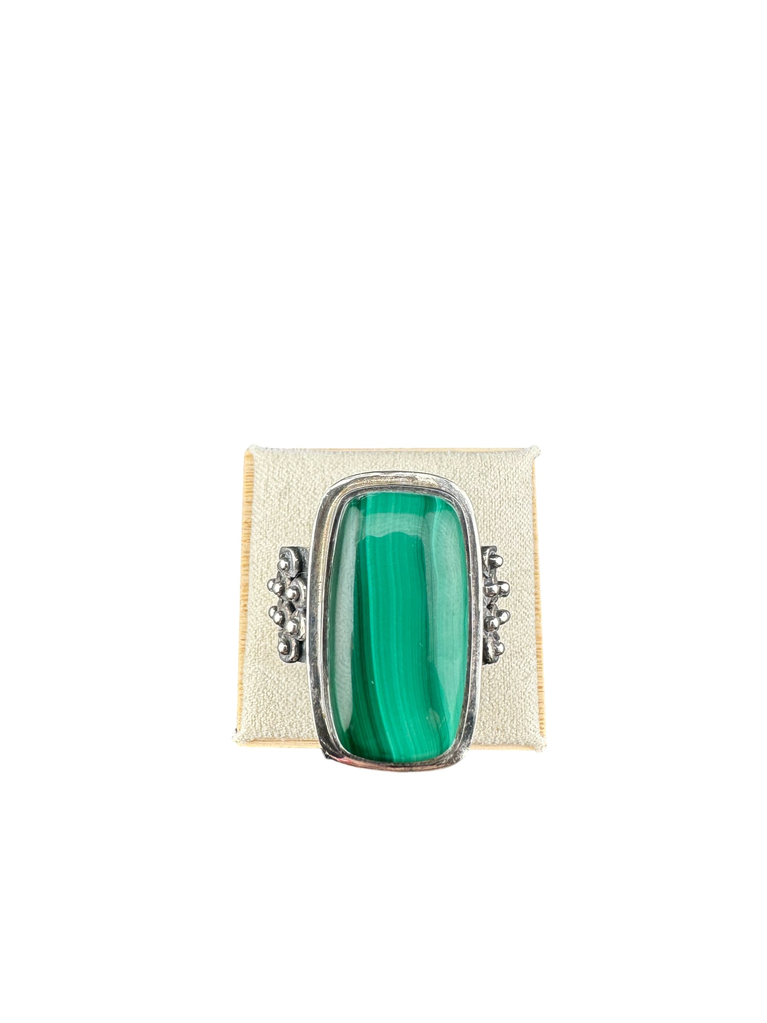 Handmade Cushion Malachite Ring: 925 Sterling Silver India: PLEASE READ: in house shipping within the US If you win this item, please select self arranged for in house shipping when paying invoice Handmade Cushion Malachite Ring: 925 Sterling Silver India size