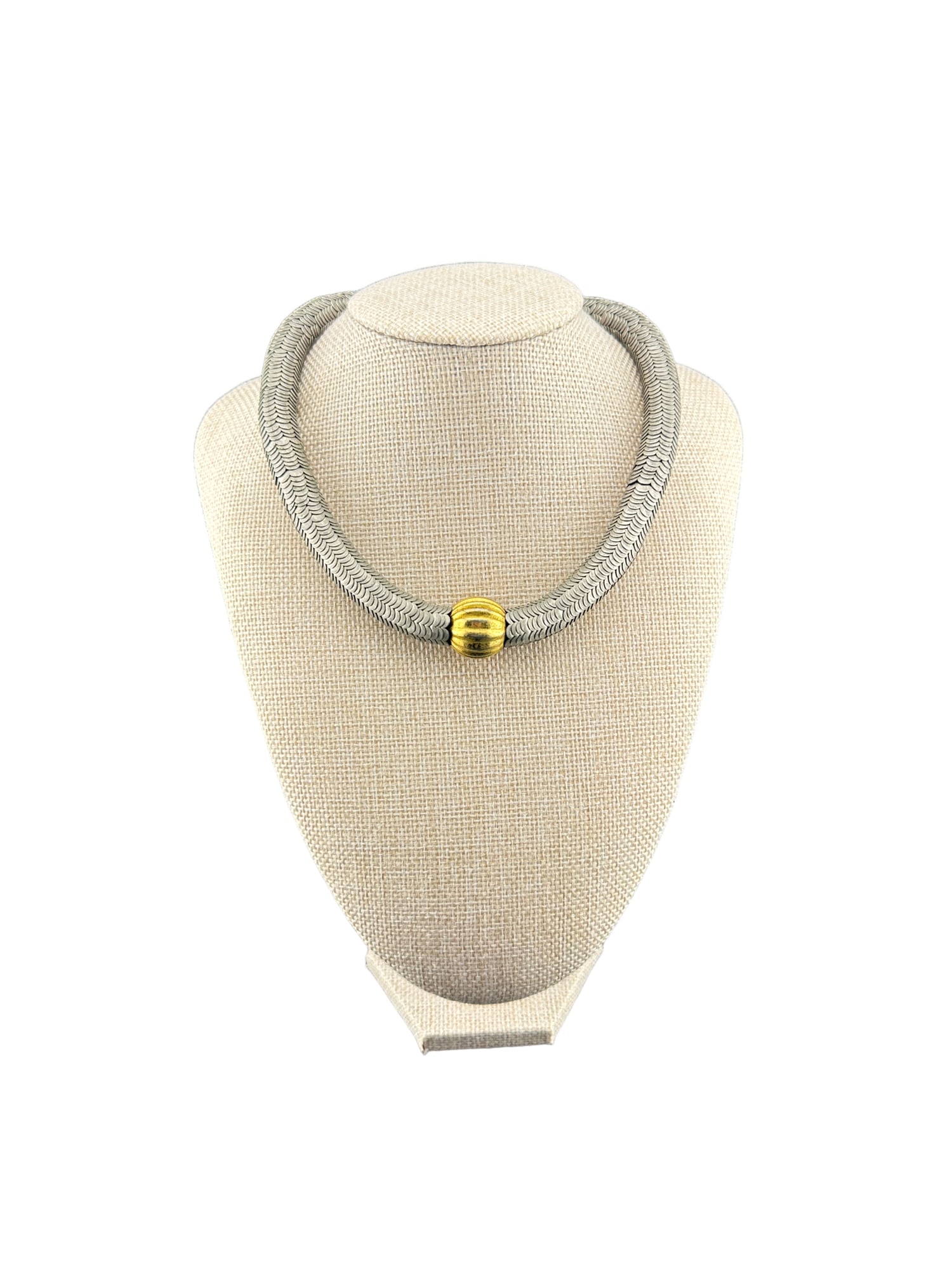 YVES SAINT LAURENT STERLING SILVER SERPENTINE CHAIN, BALL VINTAGE PRE-OWNED NECKLACE: PLEASE READ: in house shipping within the US If you win this item, please select self arranged for in house shipping when paying invoice YVES SAINT LAURENT STERLING SILVER SERPENTINE CHAIN, BALL