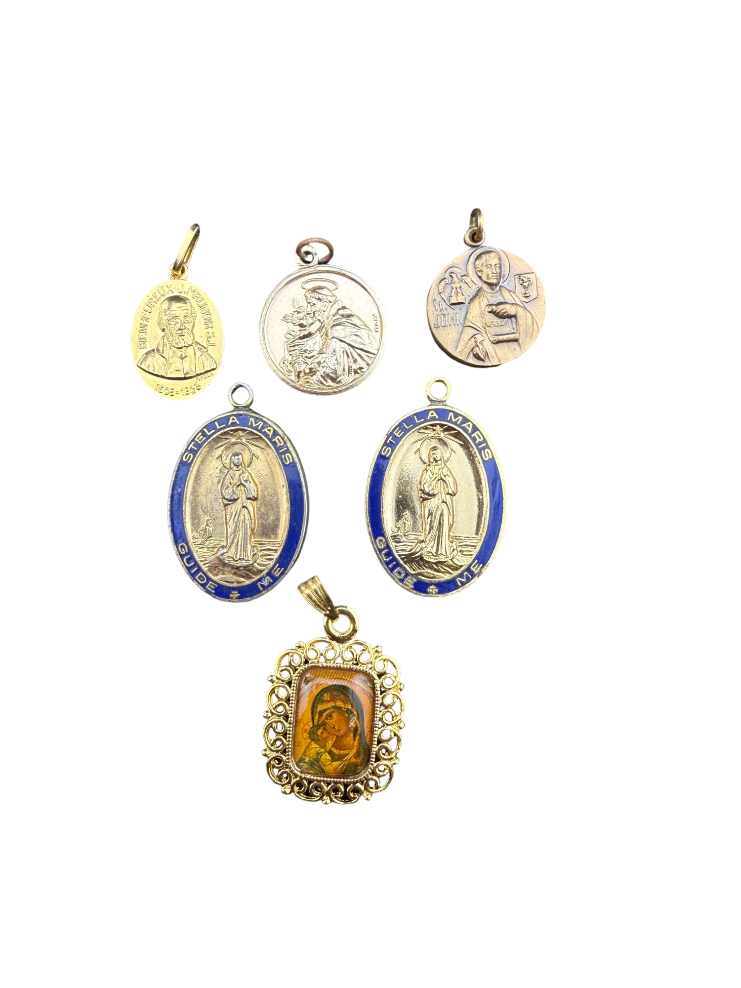 Lot of Gold Toned Religious Medal Pendants: PLEASE READ: in house shipping within the US If you win this item, please select self arranged for in house shipping when paying invoice Lot of Gold Toned Religious Medal Pendants 