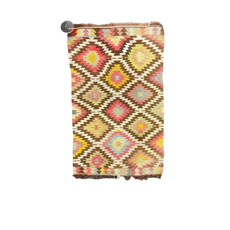 Vintage Turkish Kilim Rug: PLEASE READ: in house shipping within the US If you win this item, please select self arranged for in house shipping when paying invoice 43" x 25.5"