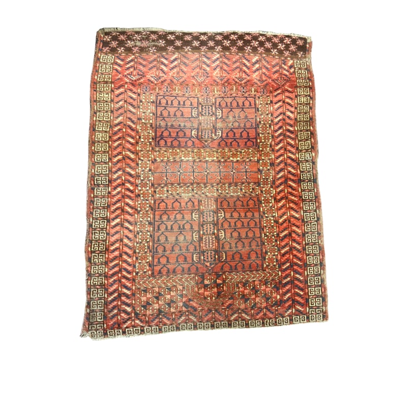 Old Antique Turkmen Tekke Enci Rug: PLEASE READ: in house shipping within the US If you win this item, please select self arranged for in house shipping when paying invoice 4'9" x 3'6"