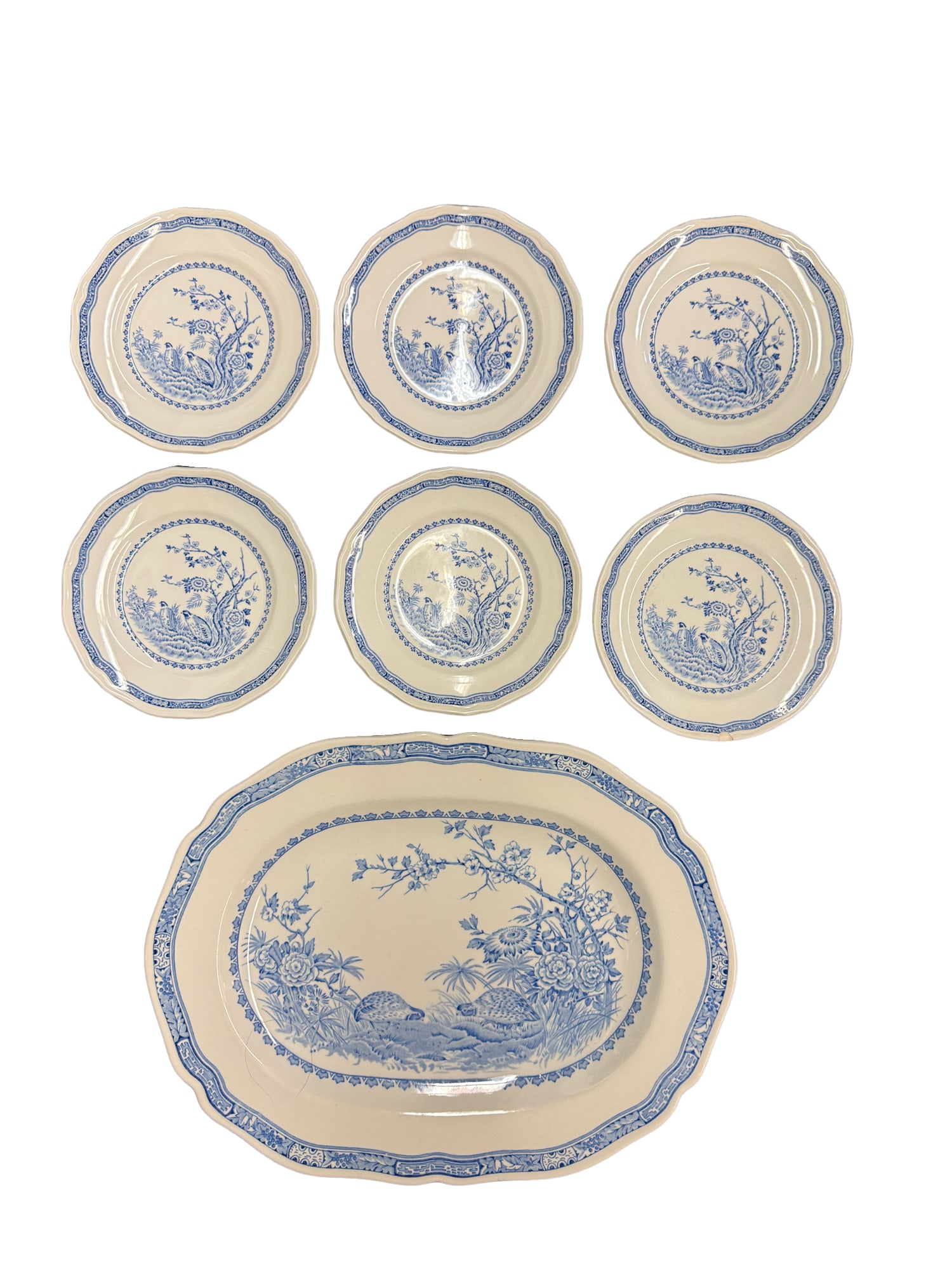 Furnivals Quail Blue Platter and Six Saucers (1 of 6)