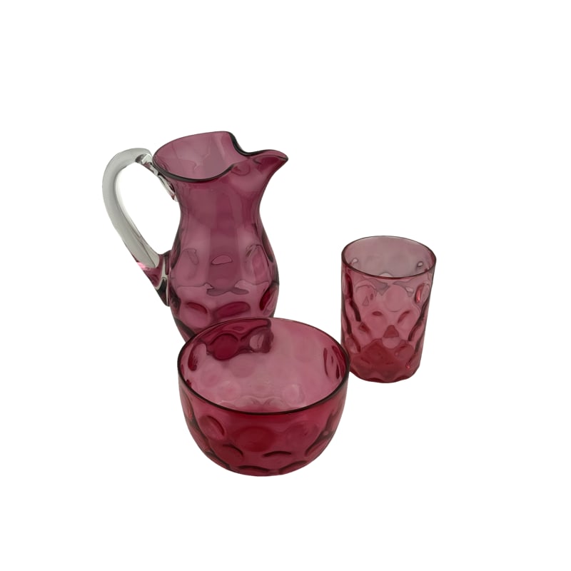 Lot Of Fenton Bedside Table Carafe - Pitcher Glass Bowl: PLEASE READ: in house shipping within the US If you win this item, please select self arranged for in house shipping when paying invoice pitcher: 7"L cup: 4" bowl: 3"H x 4.5"W