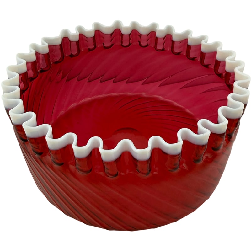 Hobbs Brockunier Cranberry And White Glass Bowl: PLEASE READ: in house shipping within the US If you win this item, please select self arranged for in house shipping when paying invoice 4"H x 8"