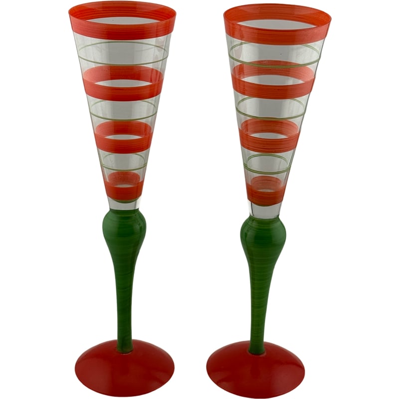Pair of Anne Nilsson Orrefors Sweden Champagne Flutes - Late 20th Century (1 of 6)