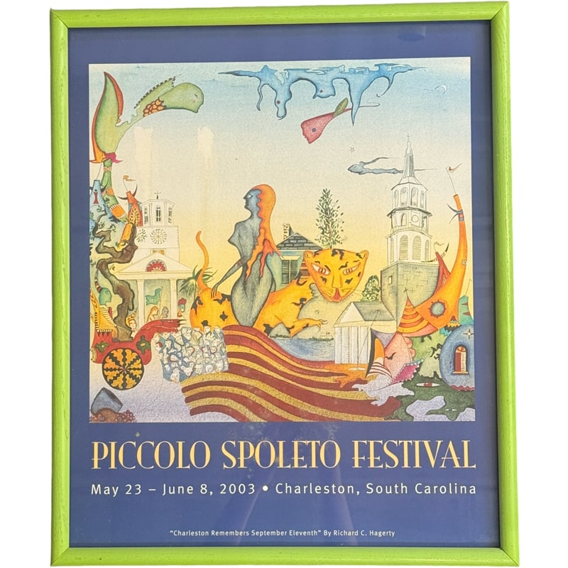 Piccolo Spoleto Festival Poster 2003 Charleston, SC - Fun Green Frame: PLEASE READ: in house shipping within the US If you win this item, please select self arranged for in house shipping when paying invoice frame : 23" x 19"
