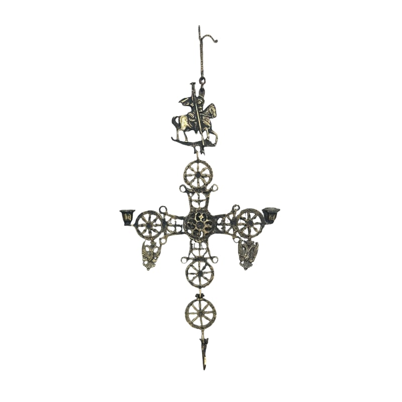 Early Hanging Byzantine Cross Iron Candle Holder Candelabra (1 of 5)