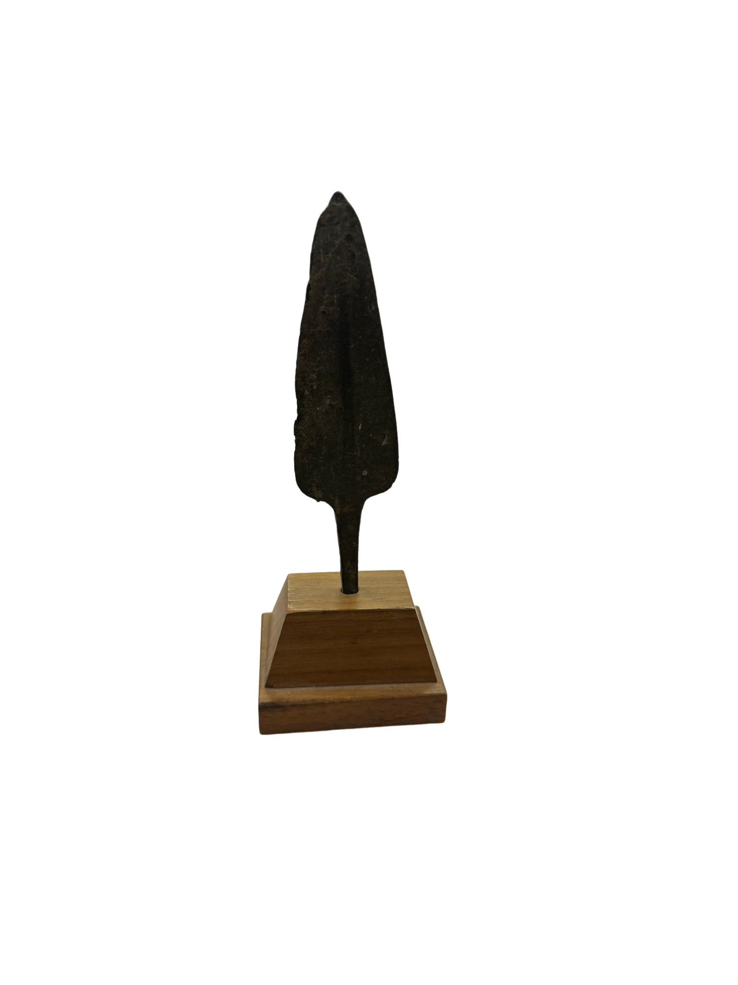 Antique Viking Iron Spearhead on Wooden Stand: PLEASE READ: in house shipping within the US If you win this item, please select self arranged for in house shipping when paying invoice Antique Viking Iron Spearhead on Wooden Stand 5"H