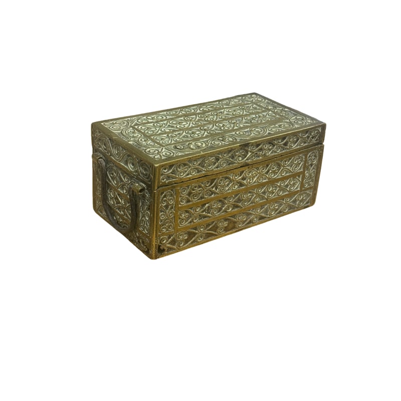 19th Century Brass / Bronze Lidded Box: PLEASE READ: in house shipping within the US If you win this item, please select self arranged for in house shipping when paying invoice 3.25"H x 6.75"L x 3.75"W