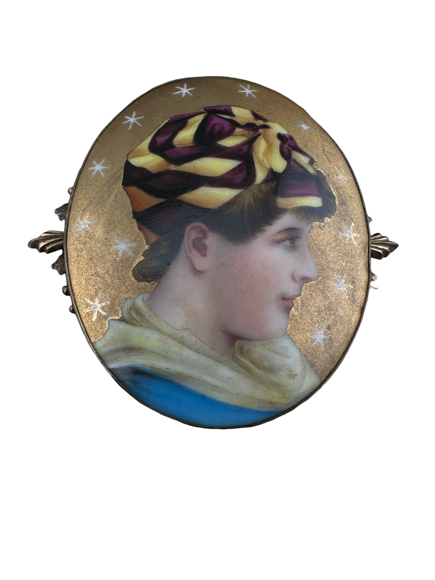 Antique Framed Hand painted Miniature Porcelain Plaque Bronze (1 of 5)