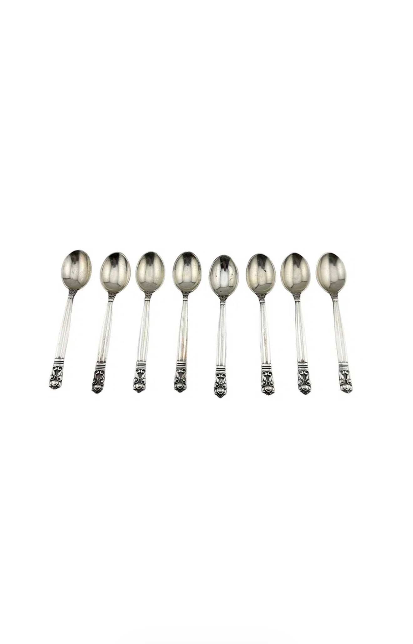 Set of 8 Acorn by Georg Jensen Sterling Silver Mini Spoons: PLEASE READ: in house shipping within the US If you win this item, please select self arranged for in house shipping when paying invoice Set of 8 Acorn by Georg Jensen Sterling Silver Mini Spoons 86.9