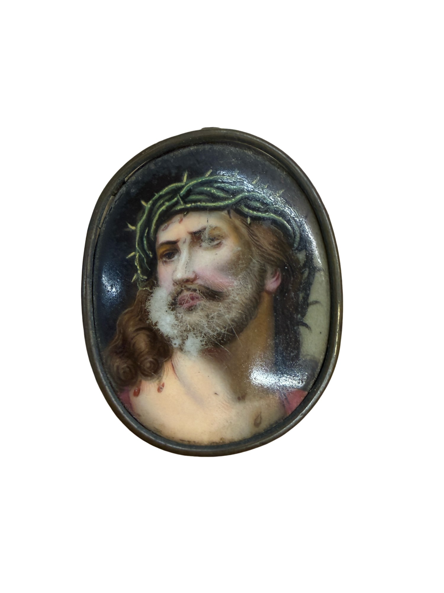Antique Hand Painted Miniature Porcelain Portrait of Jesus (1 of 3)