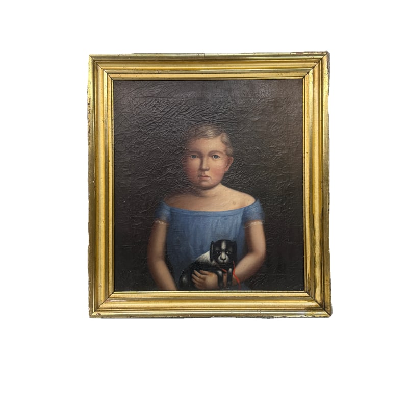 Antique Oil Painting Of Boy With Dog Attributed To Horace Bundy (1814-1883) (1 of 7)