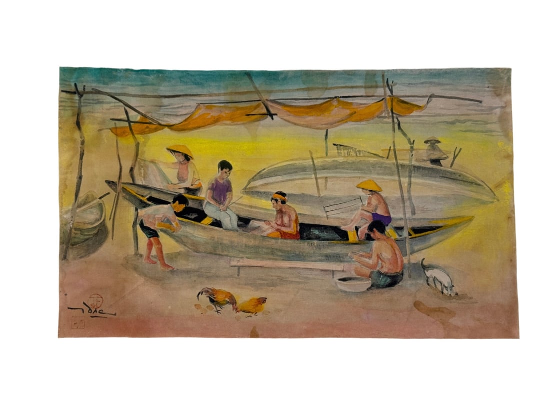 Original Tran Dac on Silk: Original Tran Dac on Silk Ink and Color on silk, Unframed Tran Dac (1922–1980) was a Vietnamese Modern painter renowned for his delicate ink and color works on silk. His art often features tradition