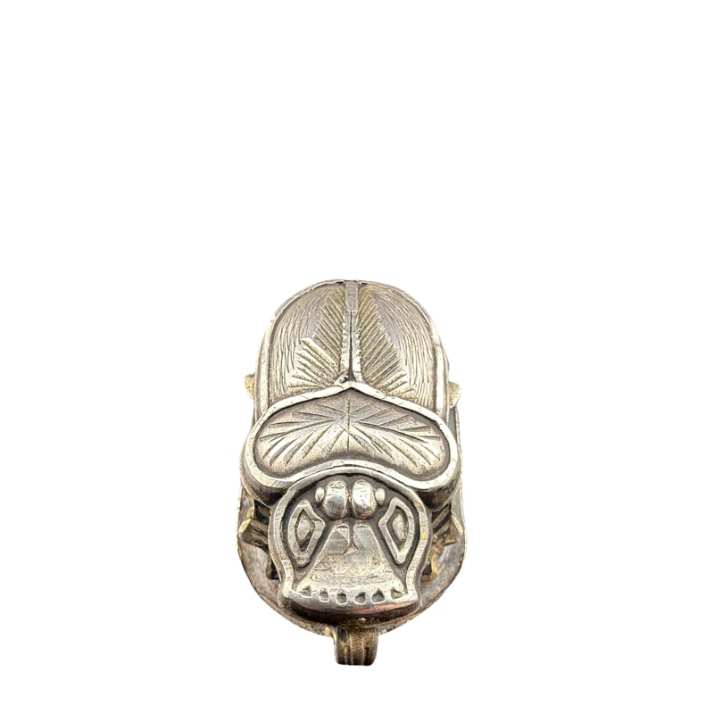 Antique Egyptian Revival Sterling Silver Scarab And Hieroglyph Pendant Charm: PLEASE READ: in house shipping within the US If you win this item, please select self arranged for inhouse shipping when paying invoice 1.75" x 1" 11 grams