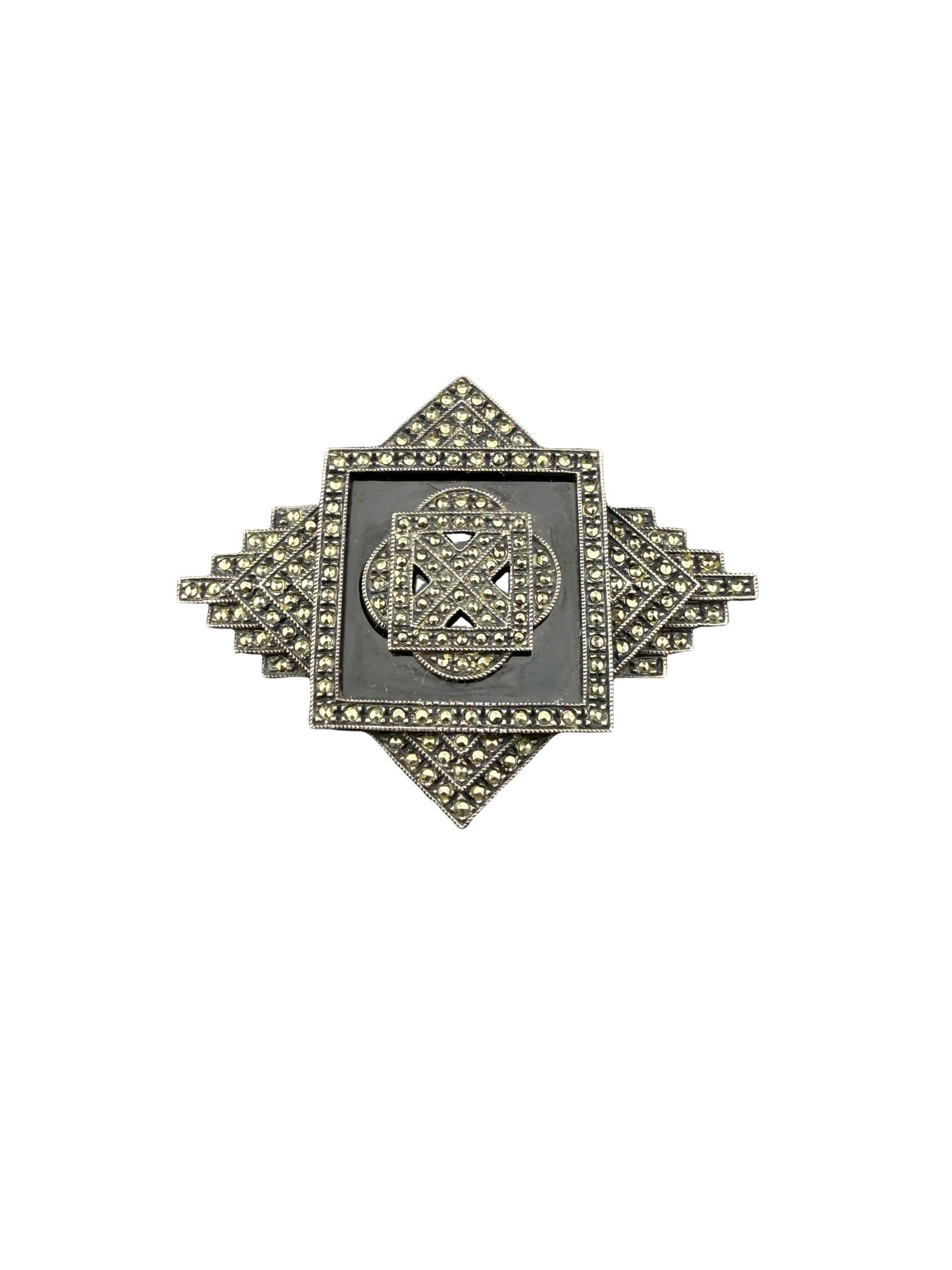 Judith Jack Art Deco Sterling Silver Marcasite and Onyx Brooch: PLEASE READ: in house shipping within the US If you win this item, please select self arranged for in house shipping when paying invoice Judith Jack Art Deco Sterling Silver Marcasite and Onyx? Brooch
