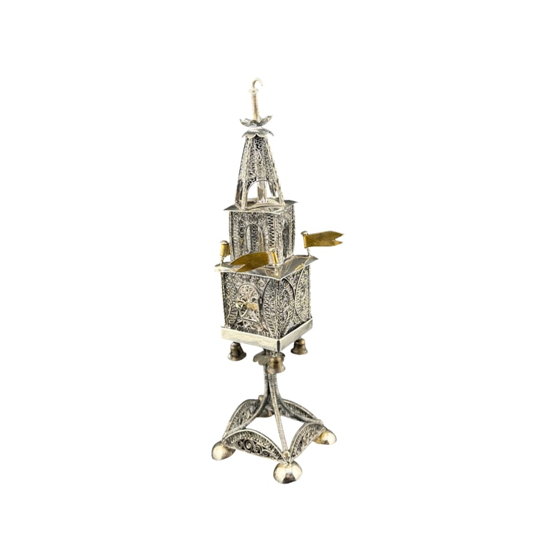 Silver Filigree Judaica Spice Box Besamim Tower: PLEASE READ: in house shipping within the US If you win this item, please select self arranged for in house shipping when paying invoice 9"H x 2.5"