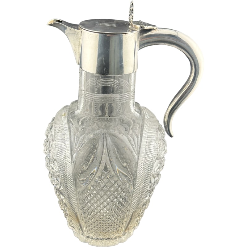 Cut Crystal Pitcher With Sterling Silver Spout and Handle: PLEASE READ: in house shipping within the US If you win this item, please select self arranged for in house shipping when paying invoice 9"H x 5.5"