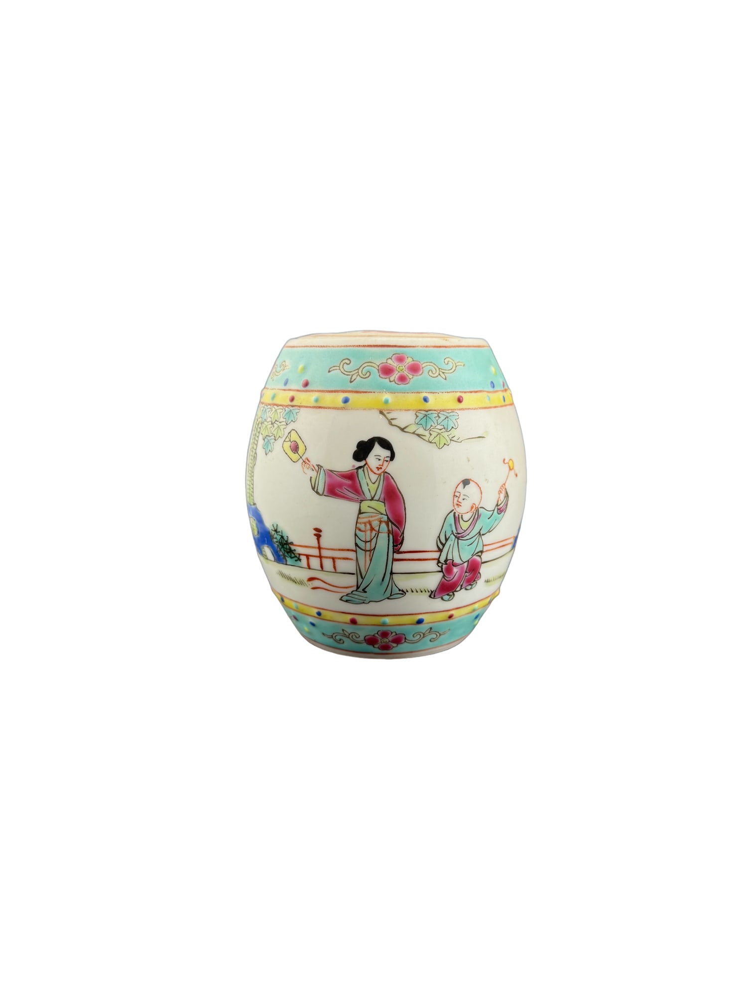 Small Chinese Famille Rose Spice Jar: PLEASE READ: in house shipping within the US If you win this item, please select self arranged for in house shipping when paying invoice Small Chinese Famille Rose Spice Jar 4"H