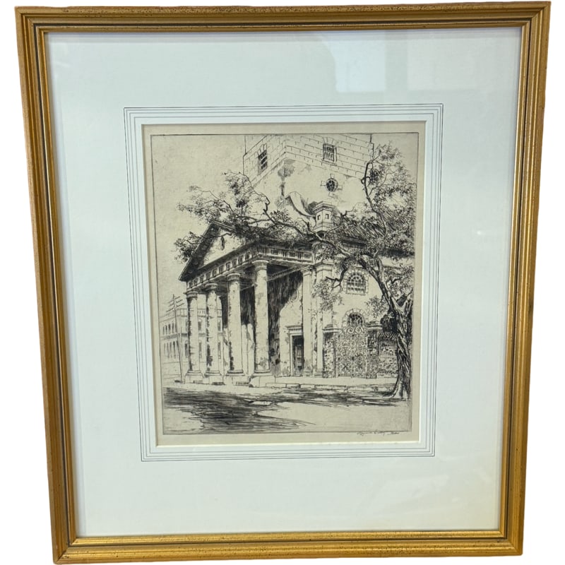 Charleston Artist Alfred Heber Hutty (1877-1954) - Old St. Michaels Church Signed Etching: **OUT OF HOUSE SHIPPING frame: 19" x 16.25" sight: 11" x 9"