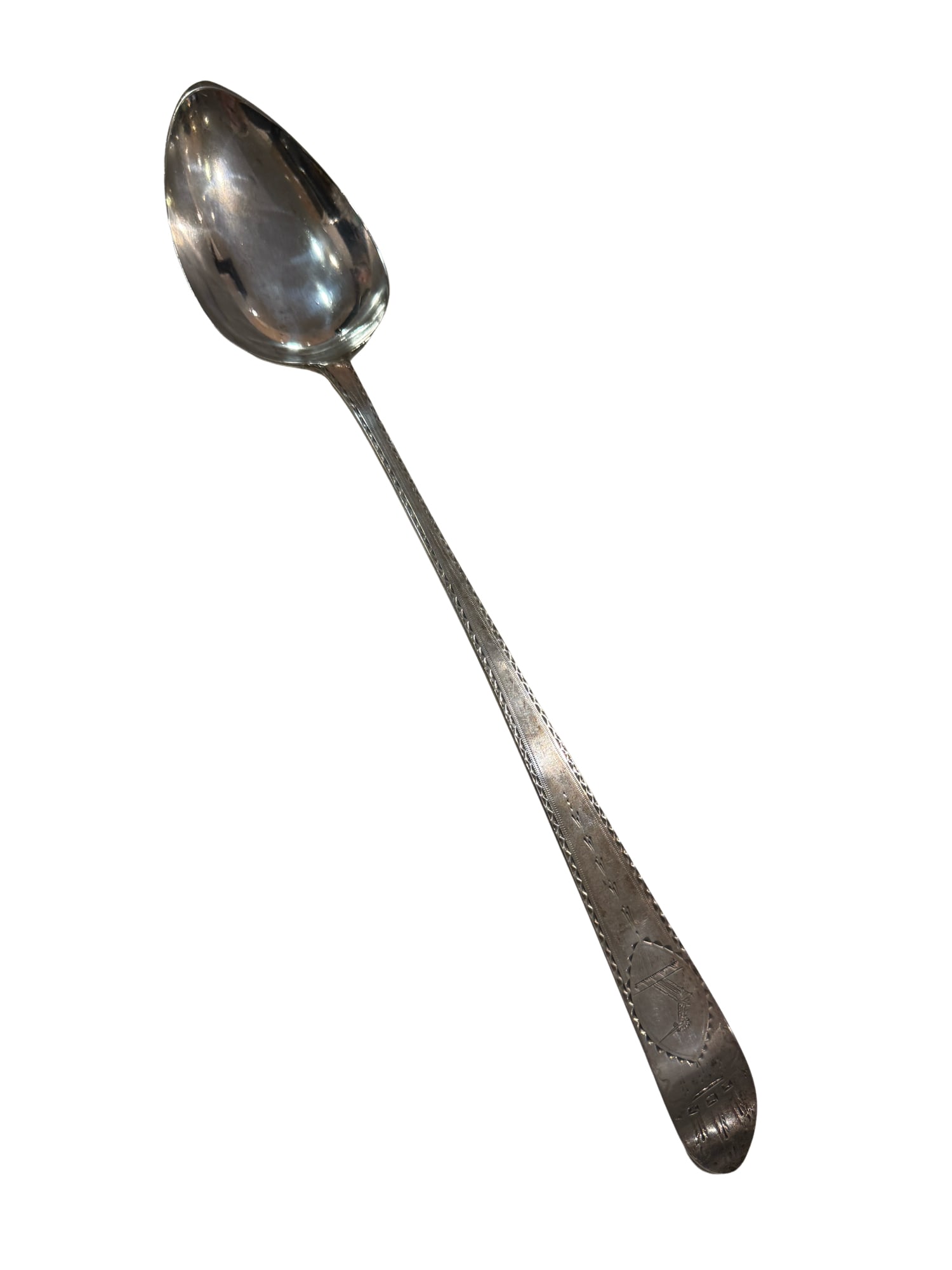 Antique 19th Century Charleston Silversmith William Wightman Sterling Silver Etched Serving Spoon: PLEASE READ: in house shipping within the US If you win this item, please select self arranged for in house shipping when paying invoice Sterling Silver Etched Large Serving Spoon 112 grams 13.5"L