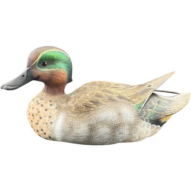 Green Wing Teal Drake Duck Decoy by Jeffrey Moore 2002 (1 of 5)