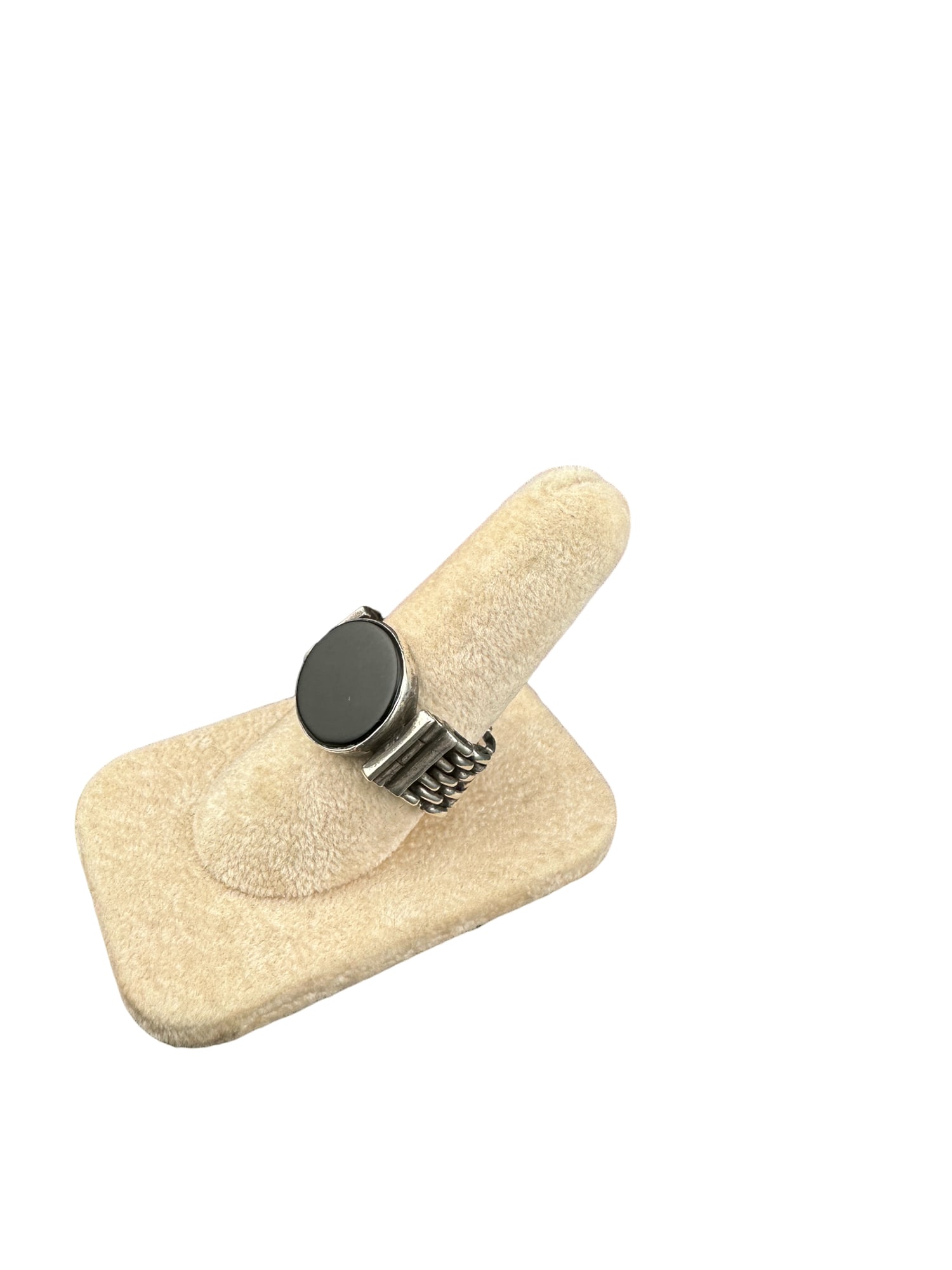 Vintage Sterling Silver mesh Ring with Black Onyx Cabochon (1 of 6)