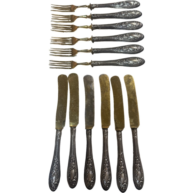 Vintage Collectible SOLINGEN 800 Silver Forks and Knives - Gust & Wilh. Stock - Gold Wash (1 of 3)