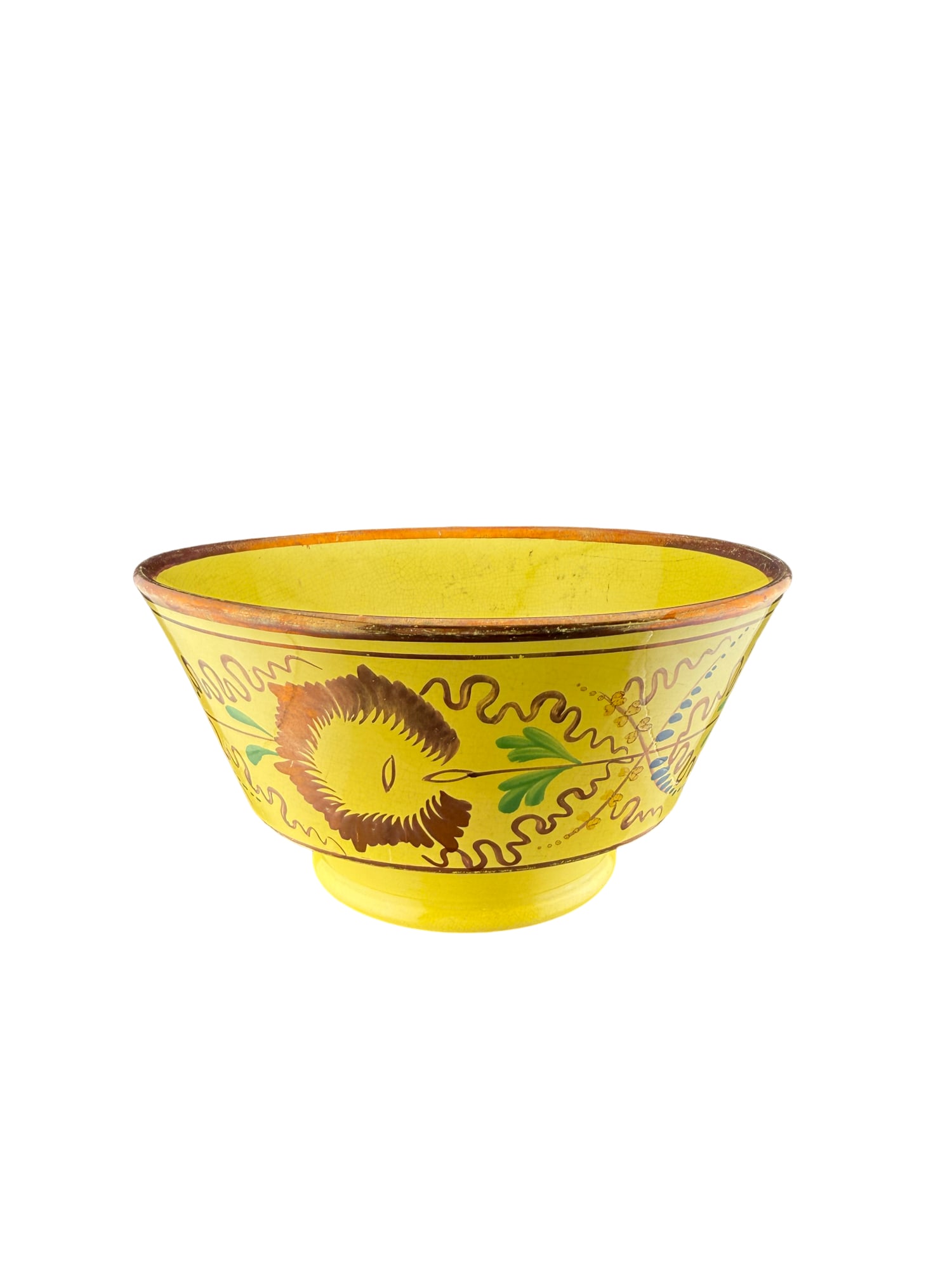 Antique Yellow Glazed Bowl with Copper Lustre Detail (1 of 6)