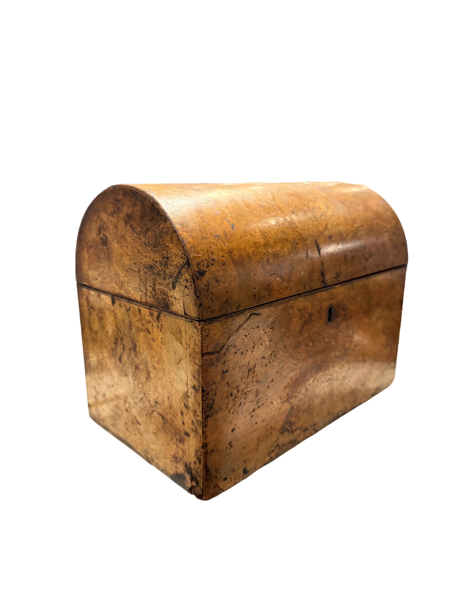 Antique Burl Walnut Domed Tea Caddy: PLEASE READ: in house shipping within the US If you win this item, please select self arranged for inhouse shipping when paying invoice Antique Burl Walnut Domed Tea Caddy 9"W x 6.75"H