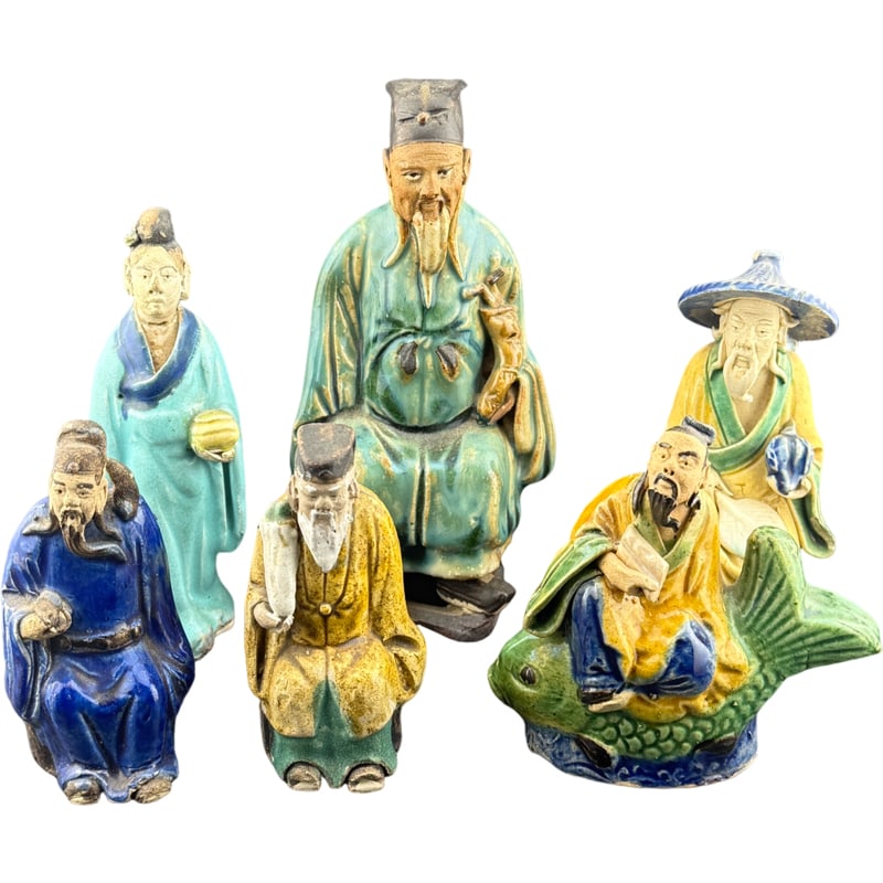 Vintage Chinese Pottery Glazed Mud Men (1 of 6)