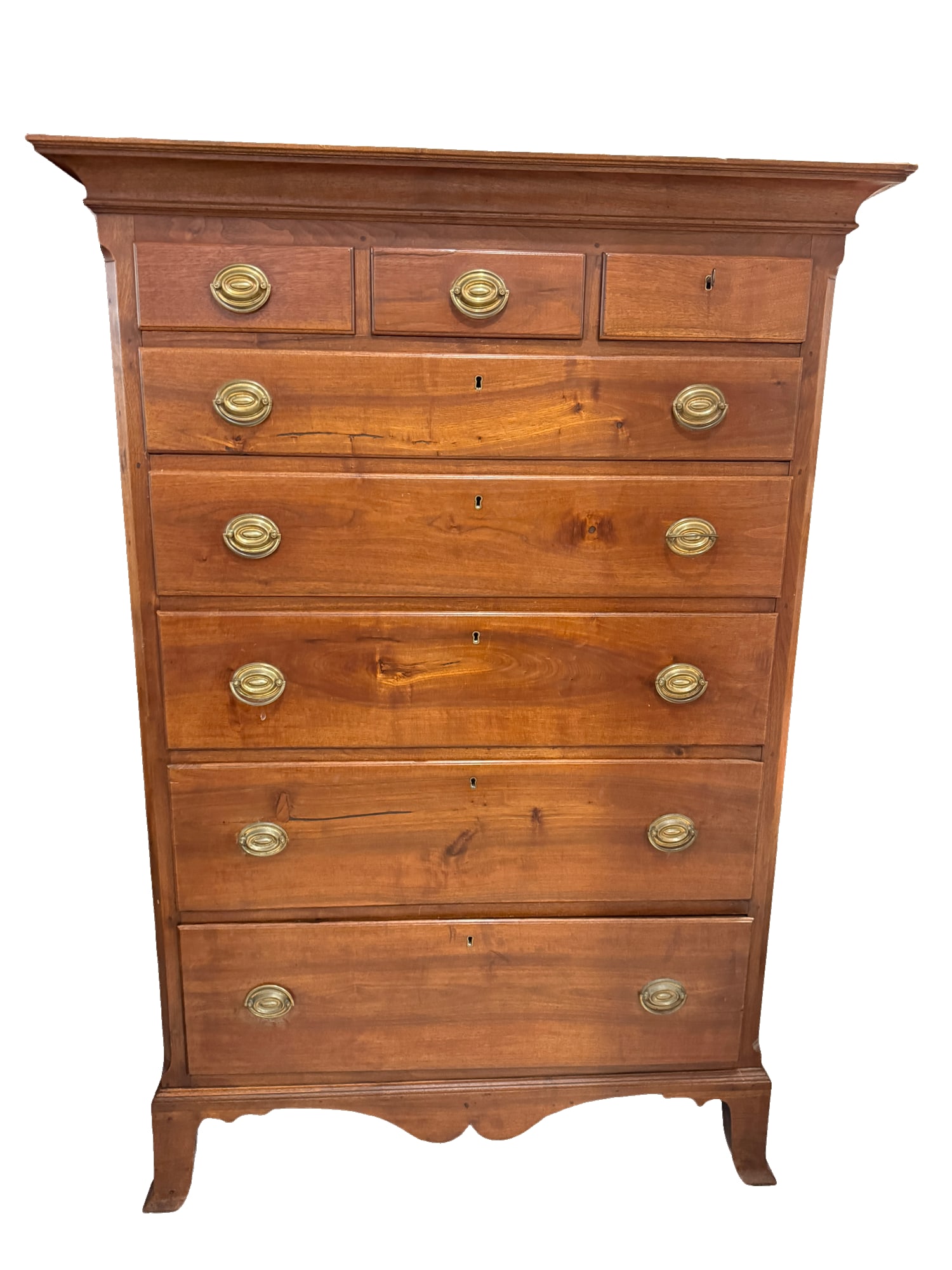 American Early 19th Century Hepplewhite Style Pennsylvania? Cherrywood Tall Chest of Drawers (1 of 12)