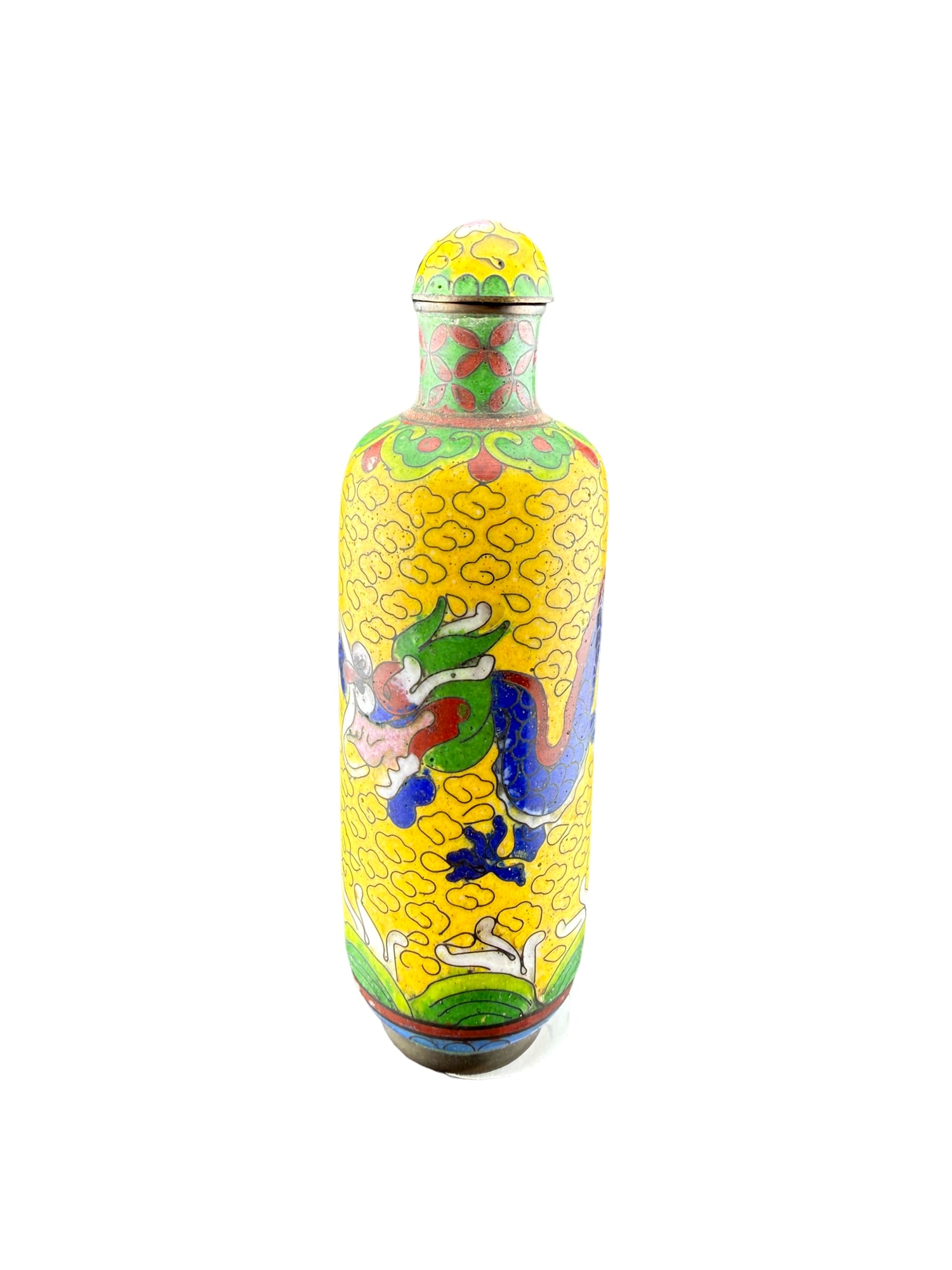 Antique Chinese Cloisonne Enameled Snuff Bottle: PLEASE READ: in house shipping within the US If you win this item, please select self arranged for in house shipping when paying invoice Antique Chinese Cloisonne Enameled Snuff Bottle 3"H