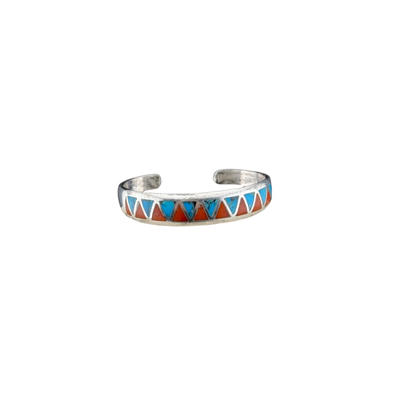 Native American Silver Coral and Turquoise Inlay Cuff Bracelet (1 of 3)