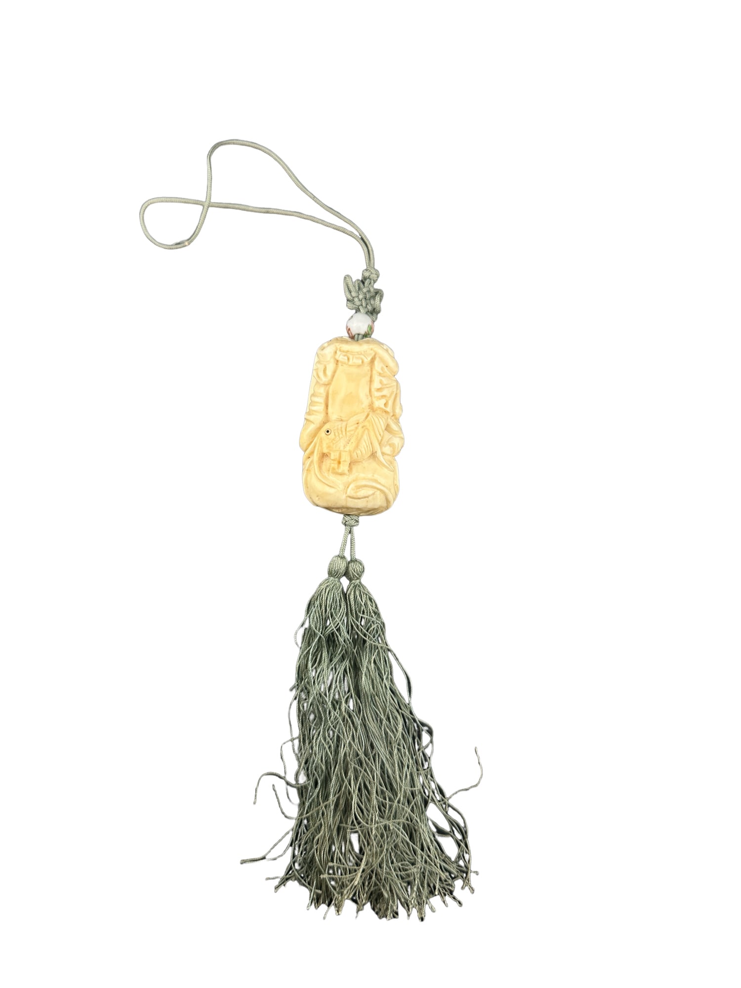 Asian Carved Figural Cricket Netsuke-Style Toggle with Tassel: PLEASE READ:in house shipping within the US If you win this item, please select self arranged for in house shipping when paying invoice Asian carved figural toggle or netsuke-style pendant depicting a