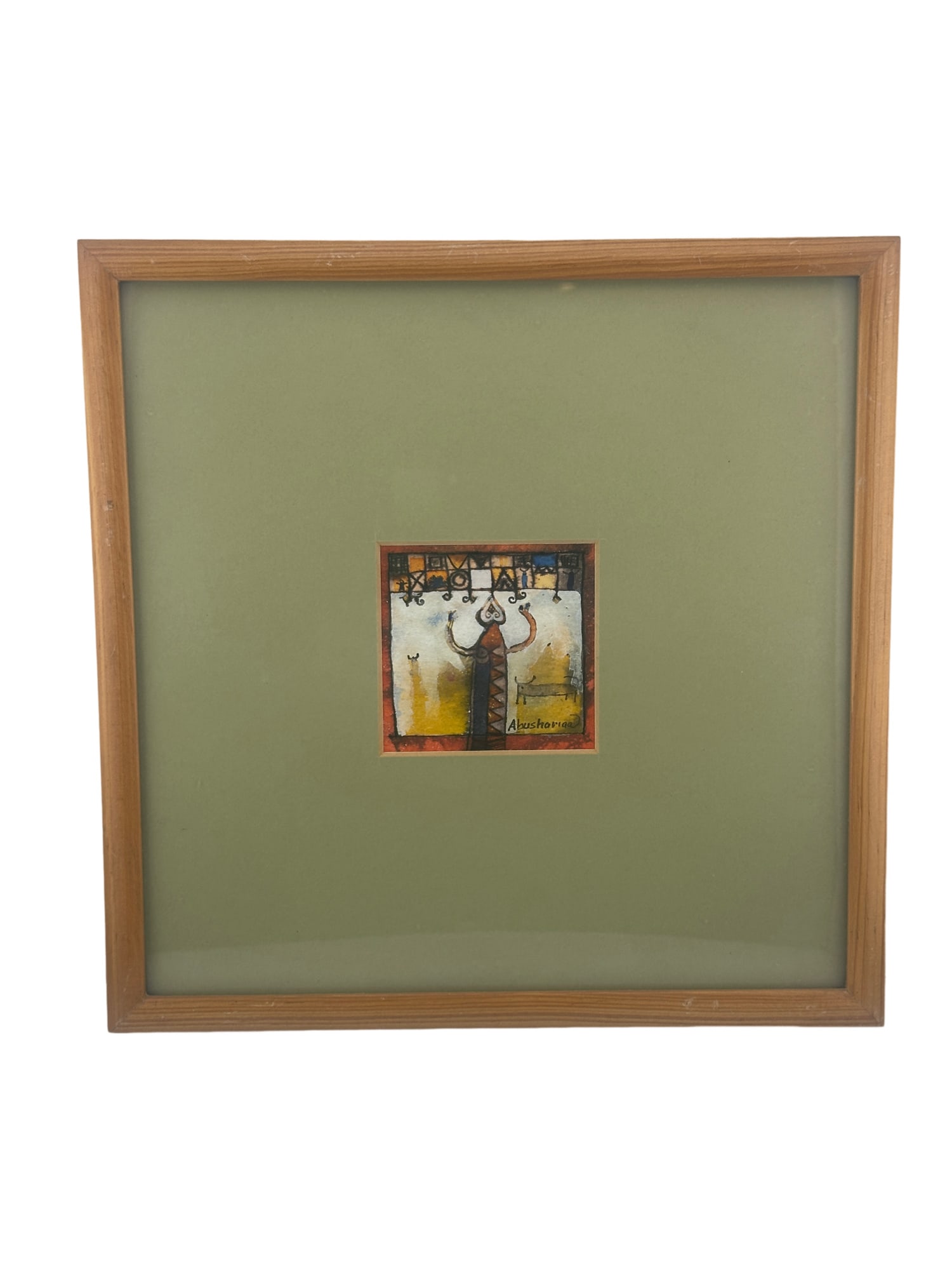 Original Ink-On-Paper by Abushariaa Painting: OUT OF HOUSE SHIPPING Original contemporary ink-on-paper artwork titled “Untitled 19” by Kenyan artist Abushariaa. Signed lower right and professionally matted and framed beneath glass. The re