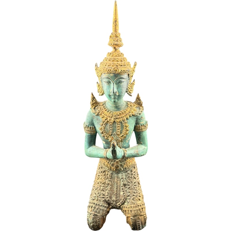 Art Nouveau Gilt Bronze Thai Teppanom Temple Guardian Sculpture: PLEASE READ: in house shipping within the US If you win this item, please select self arranged for in house shipping when paying invoice gilt bronze Thai Teppanom sculpture depicts a sacred celestial 