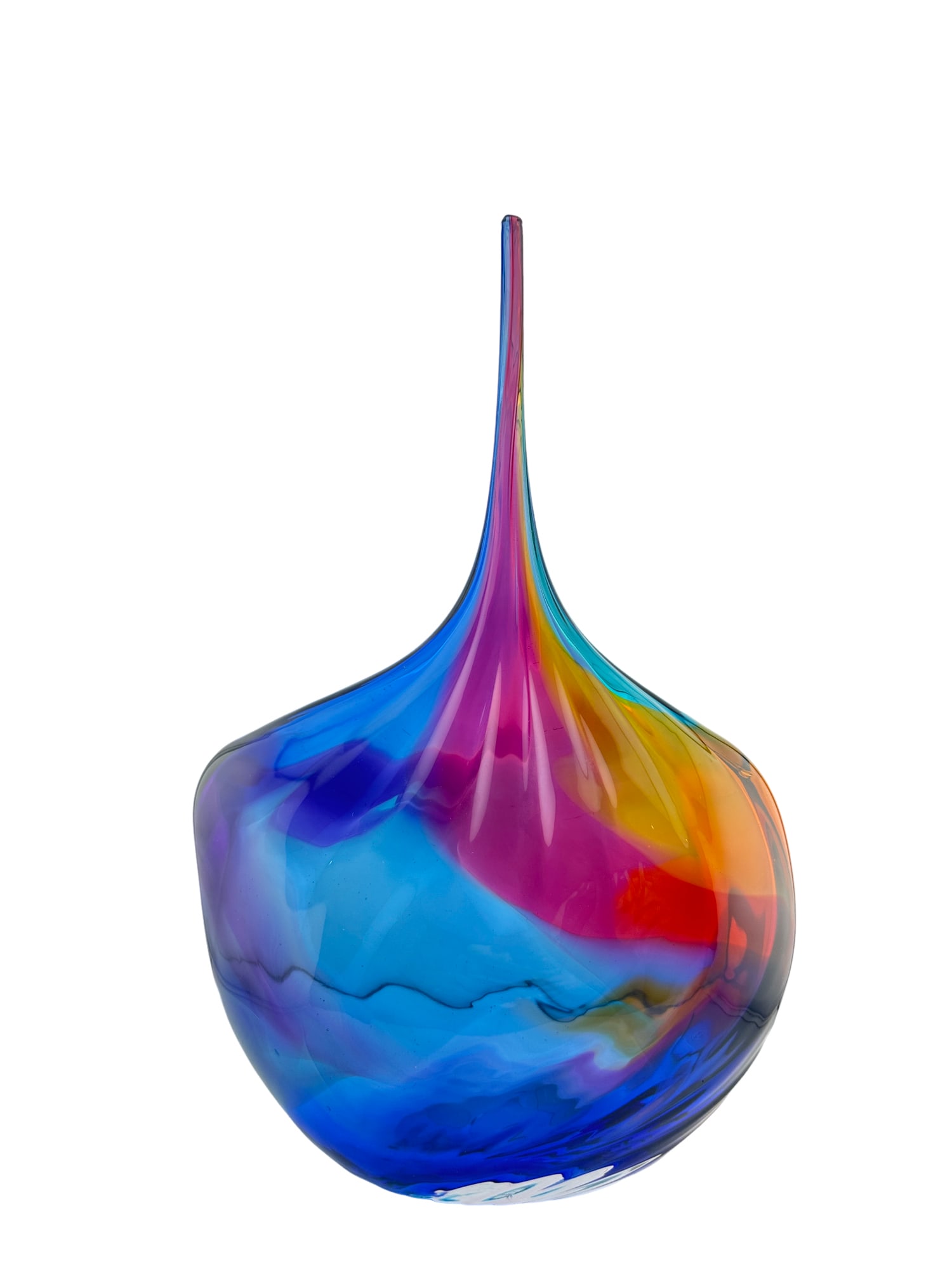 Matthew Seasholtz Medium Bottle, Squat: PLEASE READ:OUT OF HOUSE Gorgeous, transparent rainbow on raindrop form, this studio art is signed, dated and free from damage or defects. Matt’s education at Lehigh University and early work experi
