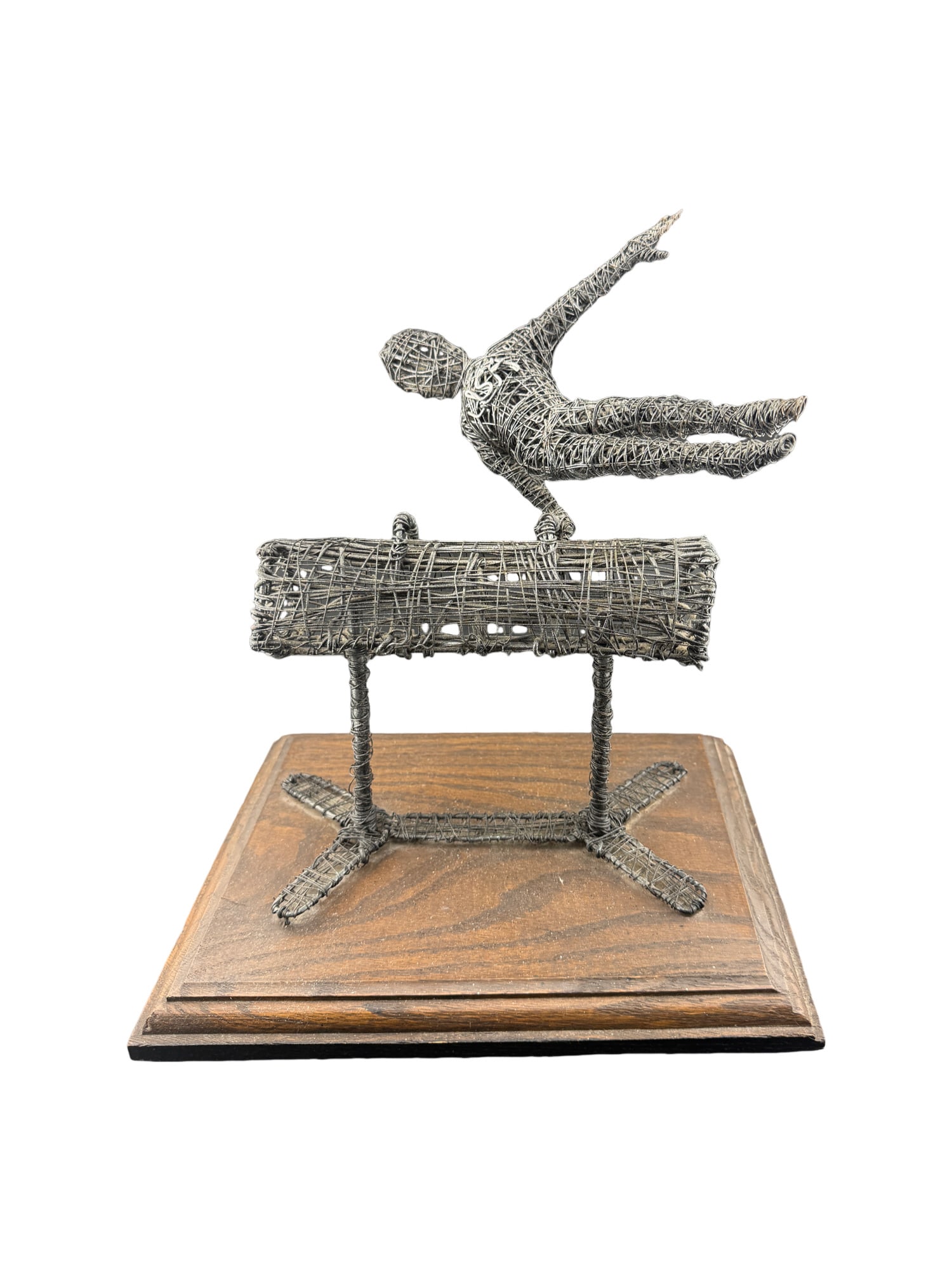 1970s Wire Mesh Sculpture Made For Coach Burkel, Former US Air Force Gymnastics Coach: **OUT OF HOUSE SHIPPING 1970s Wire Mesh Sculpture Made For Coach Burkel, Former US Air Force Gymnastics Coach about 10.5"H x 10"W x 7.5"D Lou Burkel coached men's gymnastics at the United States Air