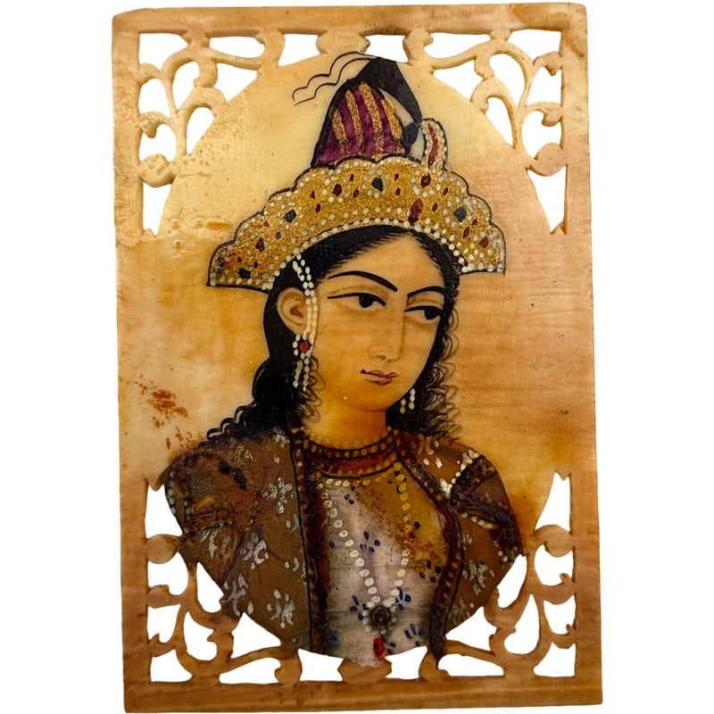 Vintage Miniature Handpainted Bone - Mumtaz Mahal Empress Mughal Dynasty: PLEASE READ: in house shipping within the US If you win this item, please select self arranged for in house shipping when paying invoice She was the inspiration for The Taj Mahal 2.25" x 1.5"