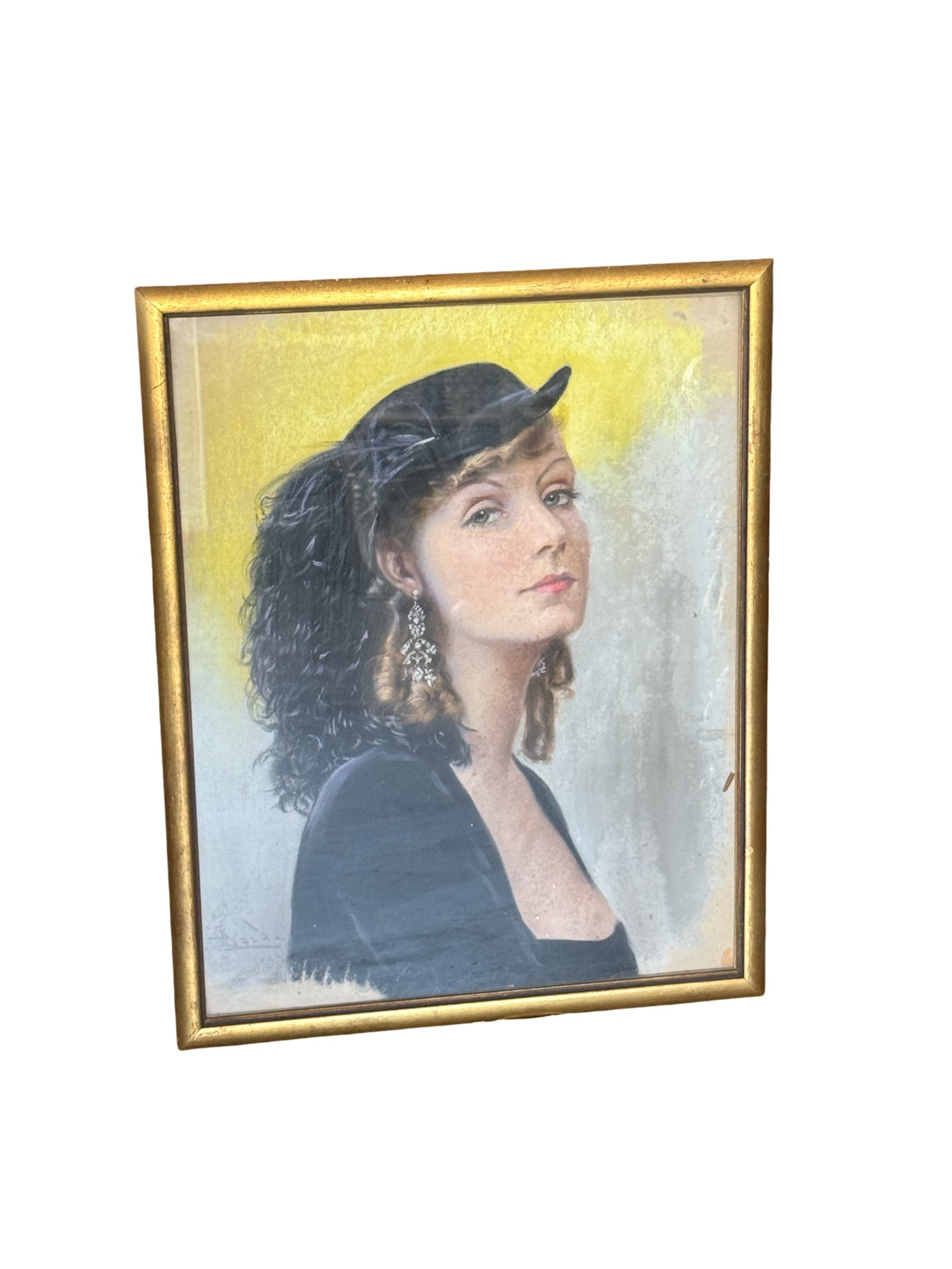 1930s Framed Original Pastel "Woman in the Hat" by E. Dozda Signed: **OUT OF HOUSE SHIPPING 1930s Framed Original Pastel "Woman in the Hat" by E. Dozda Signed 20" x 25" Very vivid and beautiful in person