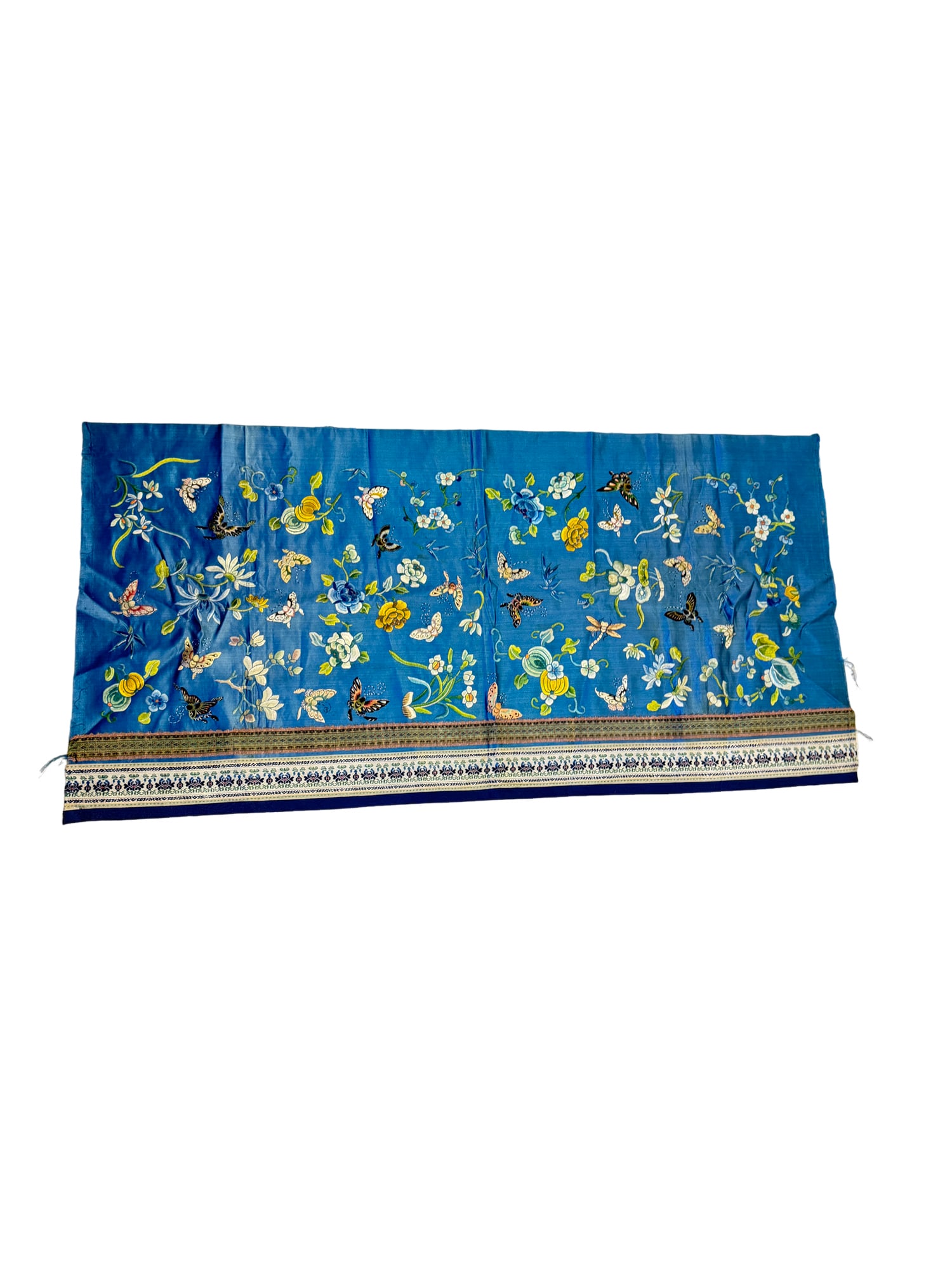 Chinese Embroidered Silk Fabric with Butterfly Design: PLEASE READ: in house shipping within the US If you win this item, please select self arranged for in house Chinese Embroidered Silk Fabric with Butterfly Design 33" x 16.5"