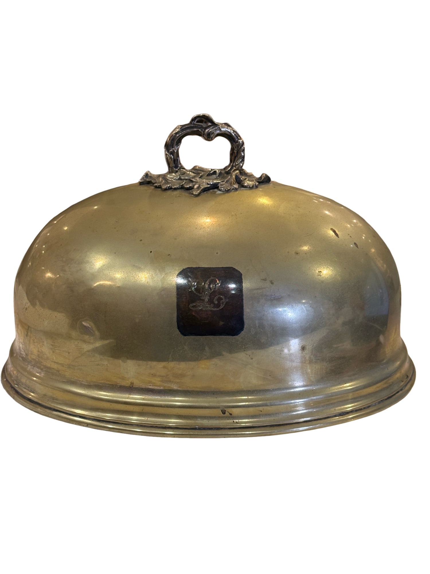 Antique Metal Monogrammed Roasted Hood/Meat Cover: PLEASE READ: In house shipping within the US. If you win this item, please select self arranged for in house shipping when paying invoice Antique Metal Monogrammed Roasted Hood/Meat Cover 13"W x 9"H M