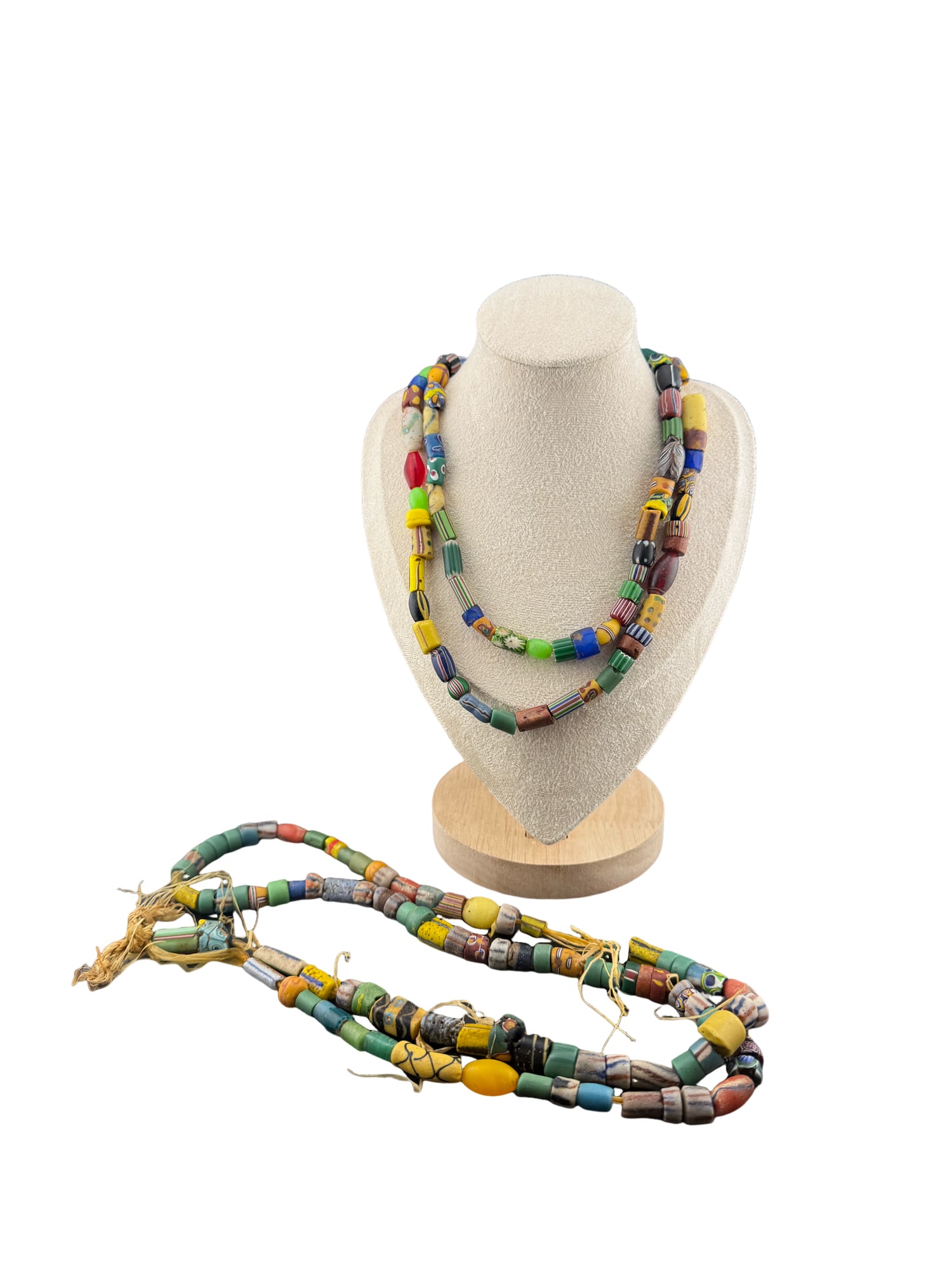 Antique Venetian/African Glass Trade Beads - Set of 2: PLEASE READ: in house shipping within the US If you win this item, please select self arranged for in house shipping when paying invoice Antique Venetian/African Glass Trade Beads - Set of 2 17"L and 