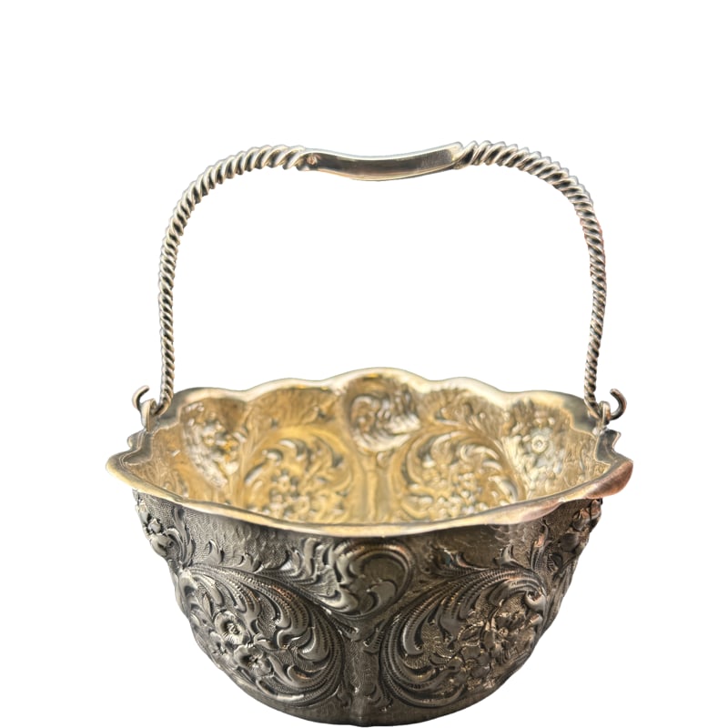 Whiting Manufacturing Company - Sterling Silver Repousse Basket: PLEASE READ: in house shipping within the US If you win this item, please select self arranged for in house shipping when paying invoice 2.25"H x 4.25"L 128 grams