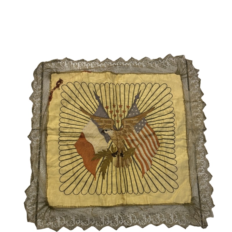 WWI Souvenir De France Embroidered Pillow Case: PLEASE READ: In house shipping within the US. If you win this item, please select self arranged for in house shipping when paying invoice WWI Souvenir De France Embroidered Pillow Case 27.5" x 28"
