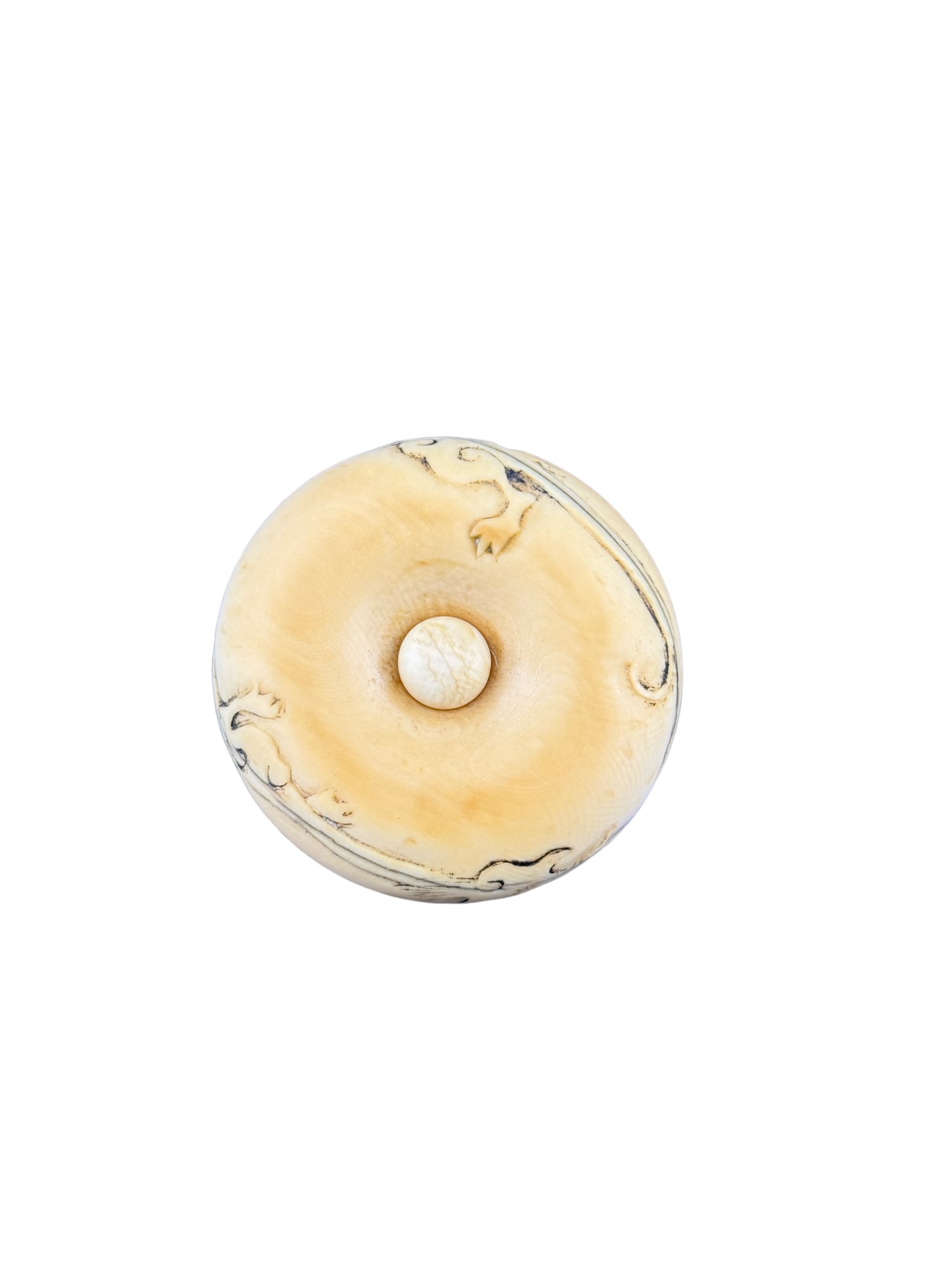 Antique Carved Bone Manju Netsuke: PLEASE READ: In house shipping within the US. If you win this item, please select self arranged for in house shipping when paying invoice Antique Carved Bone Manju Netsuke 2.25"W This is a small, trad