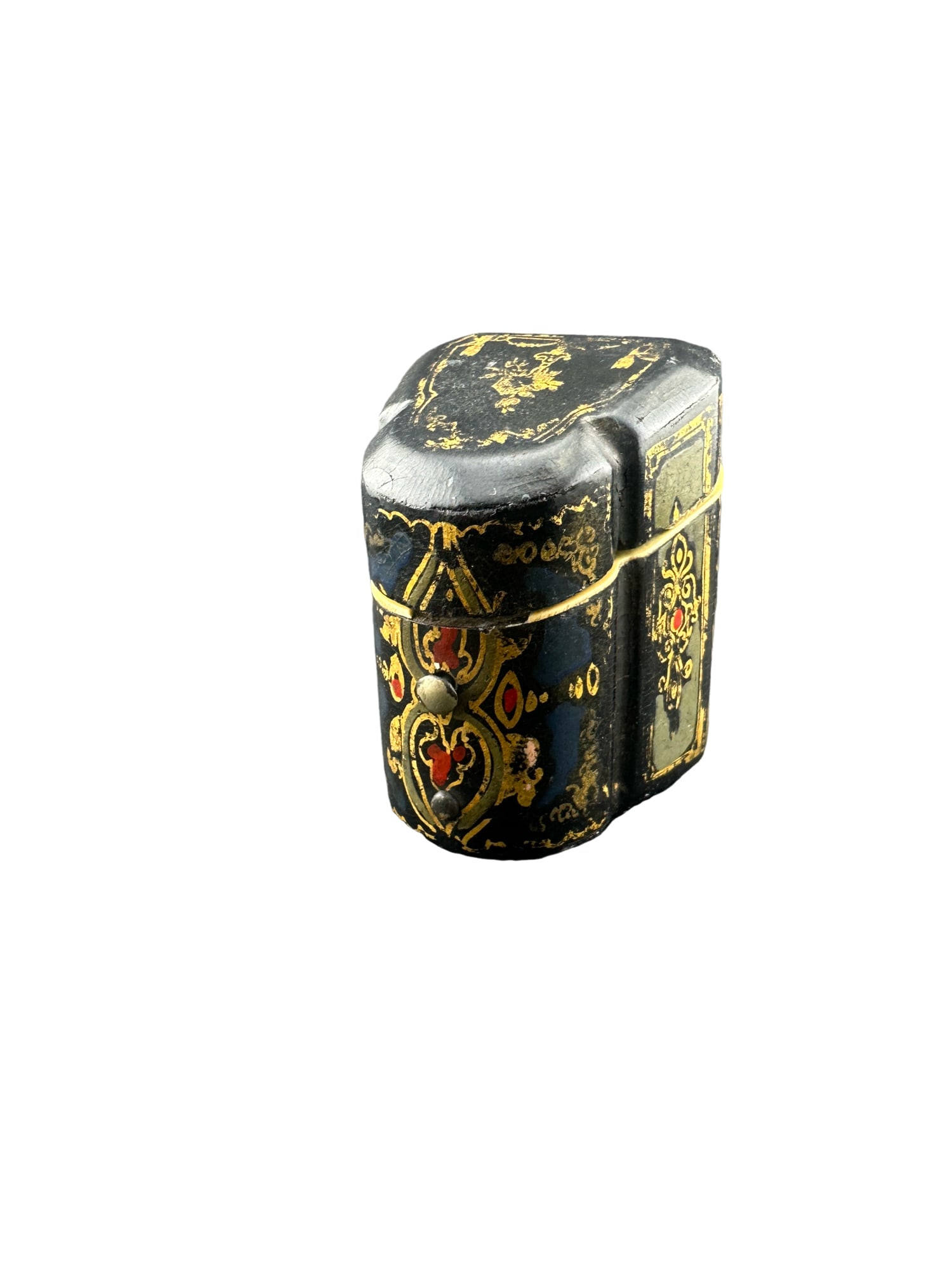 Antique Lacquered needle case with Gold Chinoiserie and bone: PLEASE READ: in house shipping within the US If you win this item, please select self arranged for inhouse shipping when paying invoice Antique Lacquered needle case with Gold Chinoiserie and bone 2"h