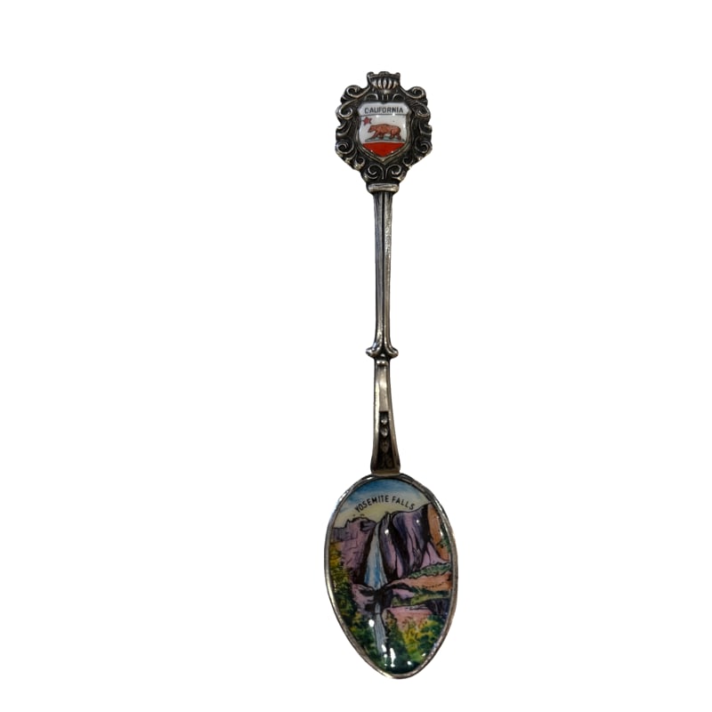 1 Sterling Silver Yosemite Falls Souvenir Spoon: PLEASE READ: in house shipping within the US If you win this item, please select self arranged for in house shipping when paying invoice Hand painted Sterling silver souvenir spoon with the State of C