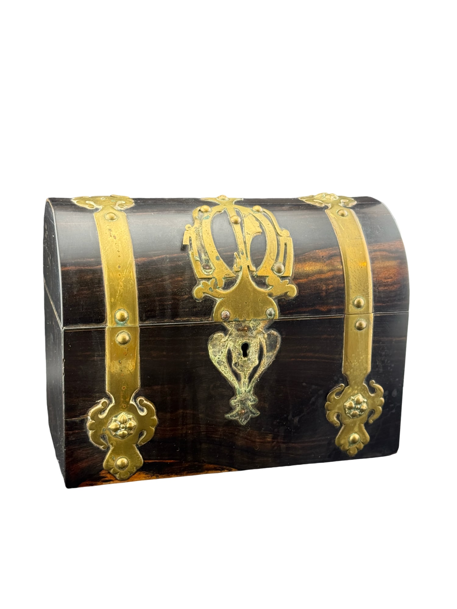 Antique 18th Century Coromandel Domed Tea Caddy: PLEASE READ: in house shipping within the US If you win this item, please select self arranged for in house shipping when paying invoice Antique 18th Century Coromandel Domed Tea Caddy 9"W x 7"H
